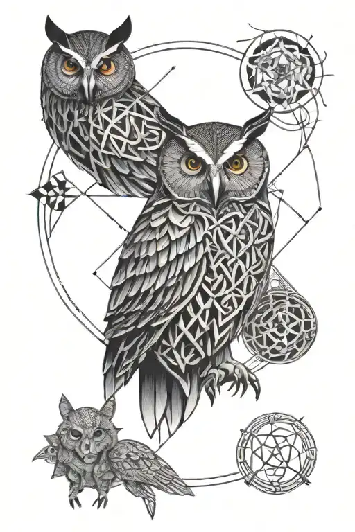 A minimalistic, sacred geometry, Celtic themed artwork with and owl, bee, rabbit, wolf and snake.  tattoo design idea