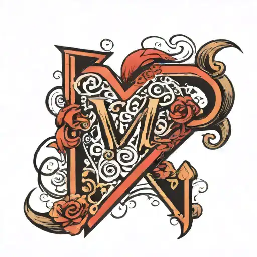 the letter m shaped like a heart tattoo design idea