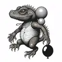 dog-headed lizard holding a balloon tattoo design idea