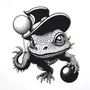 dog-headed lizard holding a balloon tattoo design idea