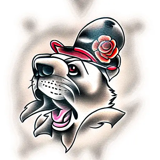 dog mr grumpy style tattoo design idea