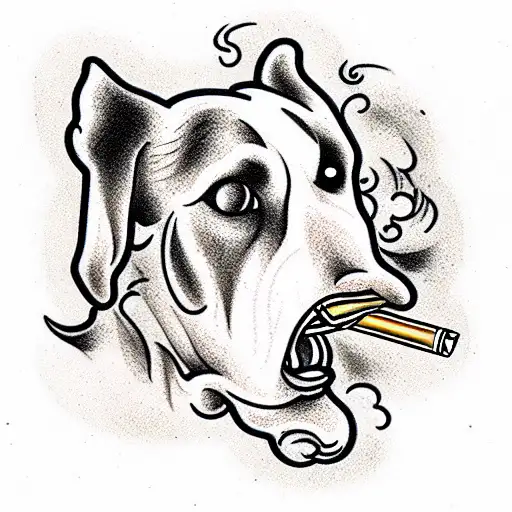 dog smoking cigarette tattoo design idea
