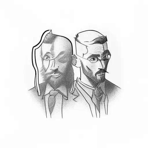 two men on opposite of a line, one is insane, the other is a genius tattoo design idea