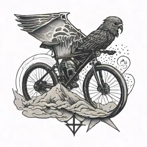 Right shoulder all black tattoo with a Gravel bike, mountains, 2 fishes, a star wars element should be part of it. Inclu tattoo design idea