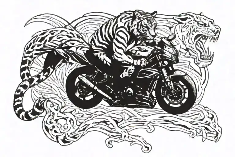 a tiger riding a sportbike tattoo design idea
