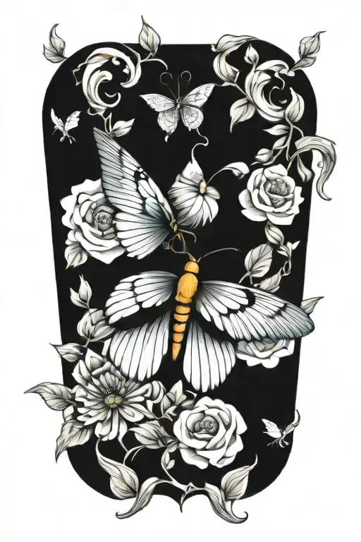 butterfly with eagle eyes surrounded by flowers  tattoo design idea