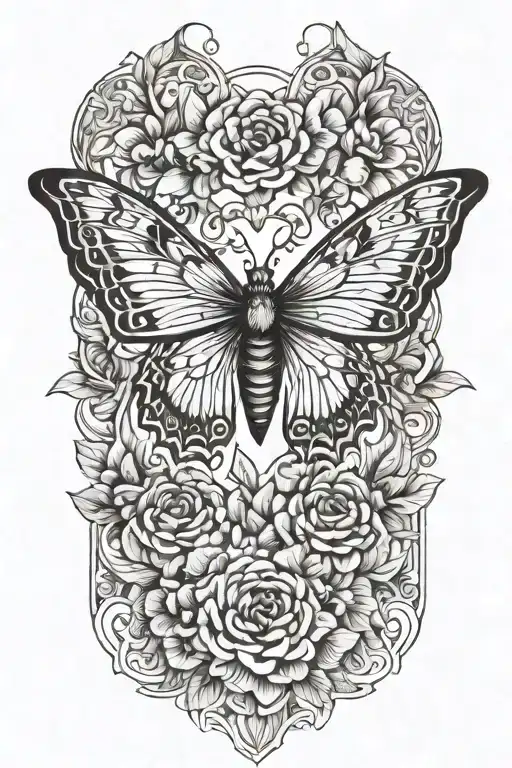 butterfly with eagle eyes surrounded by flowers  tattoo design idea