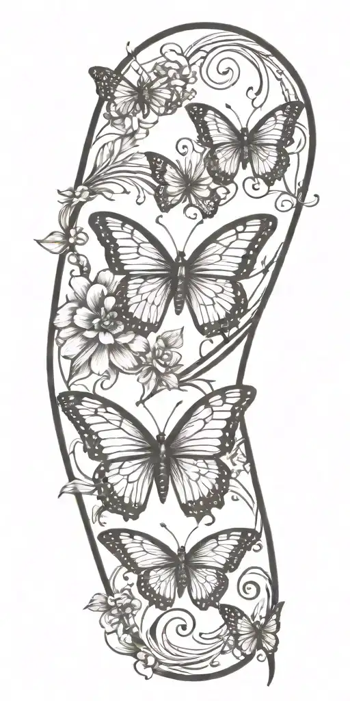 create me a tattoo with a ribbon for a name and have flowers, and butterflies  tattoo design idea