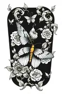 butterfly with eagle eyes surrounded by flowers  tattoo design idea