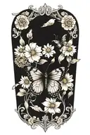 butterfly with eagle eyes surrounded by flowers  tattoo design idea