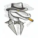 alligator wearing a suit and mafia fedora while smoking a cigar tattoo design idea