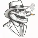 alligator wearing a suit and mafia fedora while smoking a cigar tattoo design idea