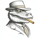 alligator wearing a suit and mafia fedora while smoking a cigar tattoo design idea