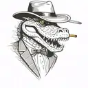 alligator wearing a suit and mafia fedora while smoking a cigar tattoo design idea
