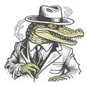 portrait of an alligator wearing a suit and mafia fedora while smoking a blunt tattoo design idea