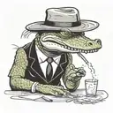 portrait of an alligator wearing a suit and mafia fedora while smoking a blunt tattoo design idea