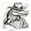 portrait of an alligator wearing a suit and mafia fedora while smoking a blunt tattoo design idea