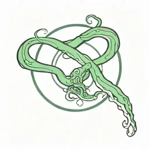 Cthulu tentacles coming out of a black hole portal with color green and black tattoo design idea