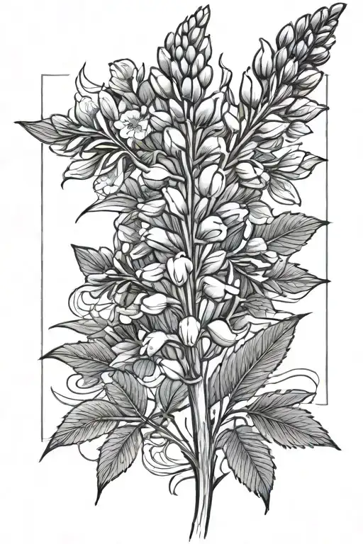 lupine flower with clover leaf at bottom of stem tattoo design idea