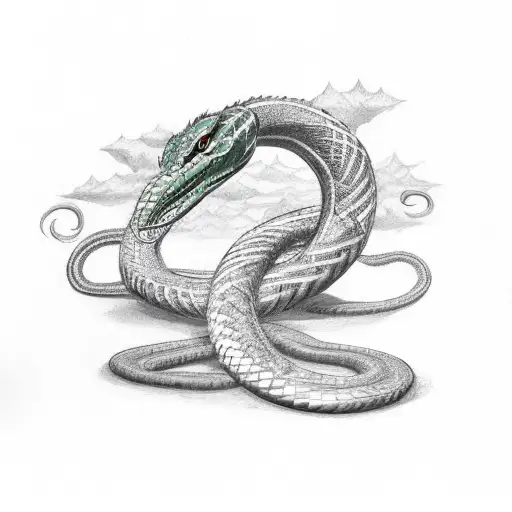 quetzalcoatl wrapping around a tree like a serpent  tattoo design idea