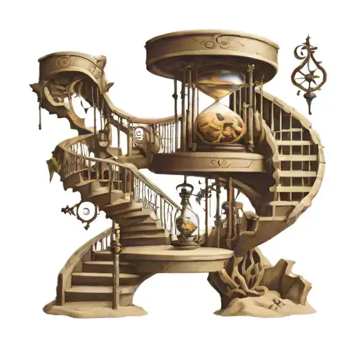 spiral staircase around hourglass with sand timer tattoo design idea