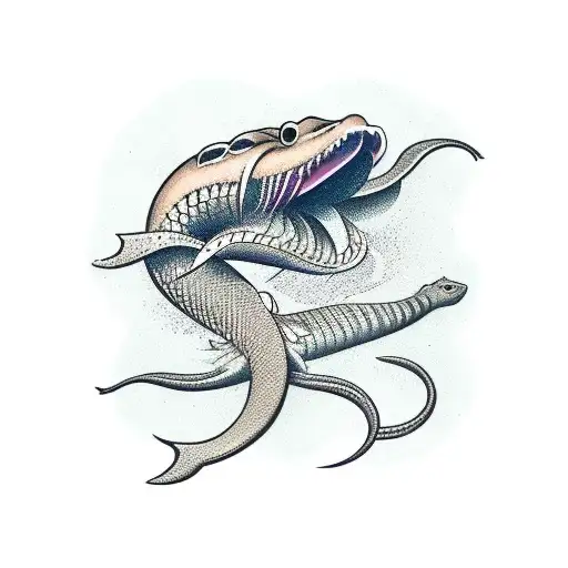 moray eel eating its tail ouroboros style tattoo design idea