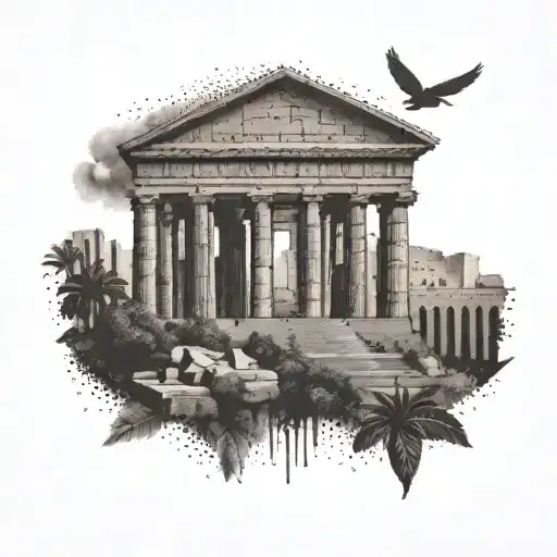 Incorporate architectural elements of Christ the Redeemer and the Colosseum Rome into a dotwork tattoo design inspired by the client's passion for historical landmarks tattoo design idea