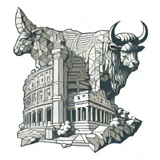 sleeve design merging elements of travel wonders; Christ the redeemer, the colosseum, the bull run and macchu piccu tattoo design idea