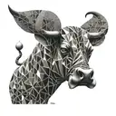 Incorporate the Spanish Bull Run into a geometric tattoo design inspired by mechanical engineering tattoo design idea