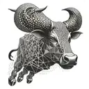Incorporate the Spanish Bull Run into a geometric tattoo design inspired by mechanical engineering tattoo design idea