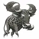 Incorporate the Spanish Bull Run into a geometric tattoo design inspired by mechanical engineering tattoo design idea