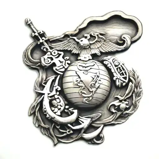 Wood carved USMC tattoo design idea