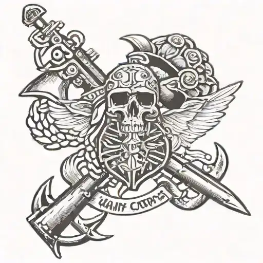 Marine Corps and woodworking tools tattoo design idea