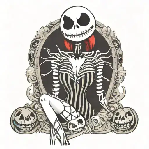 Sexy thick busty pin up Sally with Jack Skellington tattoo design idea