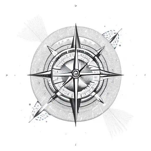 palm tree with compass underneath, waves,  tattoo design idea