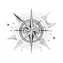 palm tree with compass underneath, waves,  tattoo design idea
