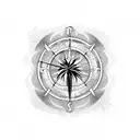 palm tree with compass underneath, waves,  tattoo design idea