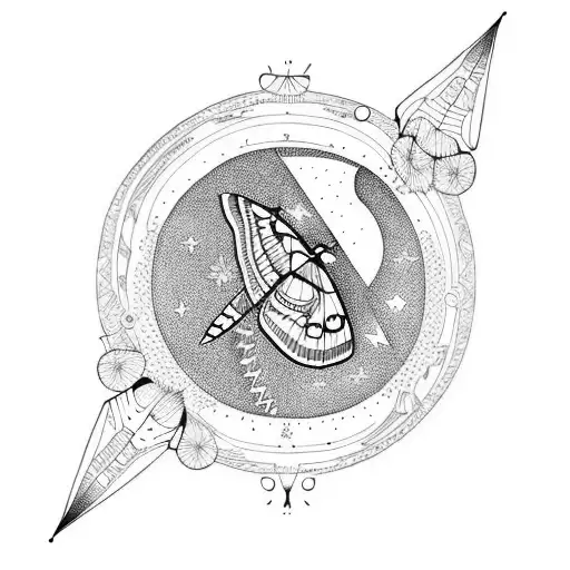 Moon and moth tattoo design idea