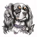 cavalier king charles spaniel in lavender and daisy with flying butterflies tattoo design idea