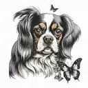 cavalier king charles spaniel in lavender and daisy with flying butterflies tattoo design idea