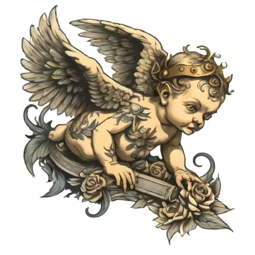 cherub with nvg tattoo design idea