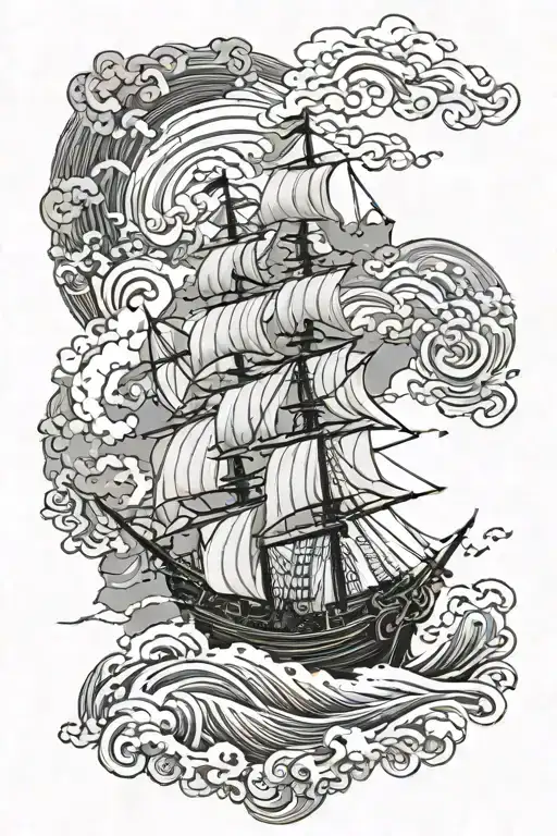 Two spanish galleons shooting cannons in stormy seas tattoo design idea