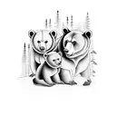 A bear family hunting in a forest tattoo design idea