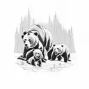 A bear family hunting in a forest tattoo design idea