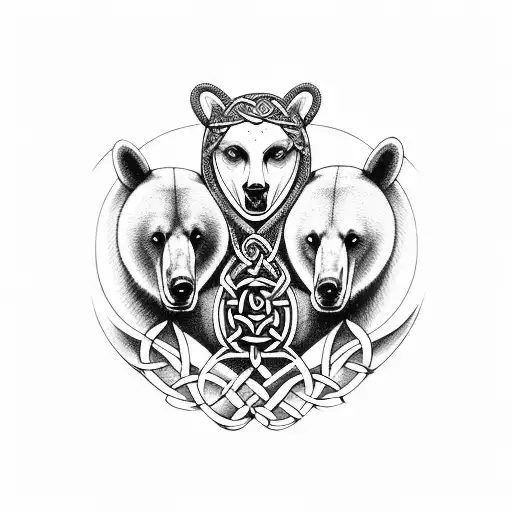 3 celtic goddesses side by side, bear, horse, crow tattoo design idea