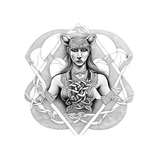 3 celtic goddesses side by side, bear, horse, crow tattoo design idea