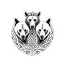 3 celtic goddesses side by side, bear, horse, crow tattoo design idea