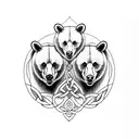 3 celtic goddesses side by side, bear, horse, crow tattoo design idea