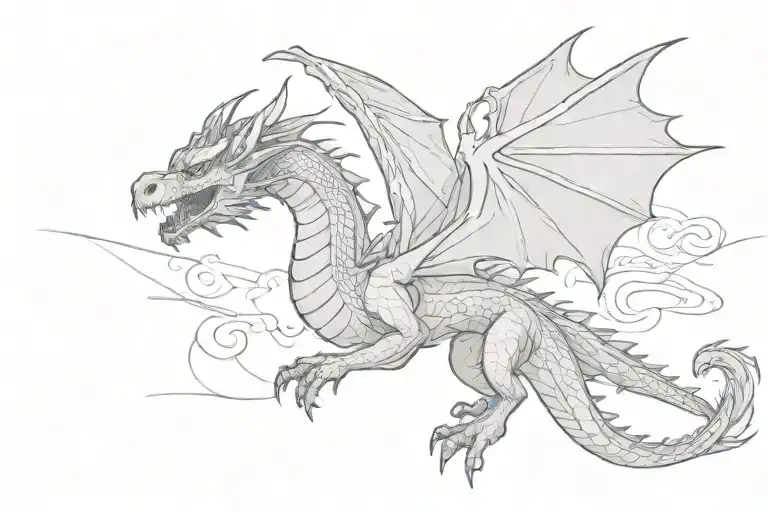 Dragon with wings spread wide flying towards the sun  tattoo design idea