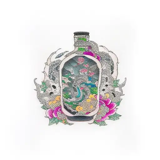 song time in a bottle tattoo design idea